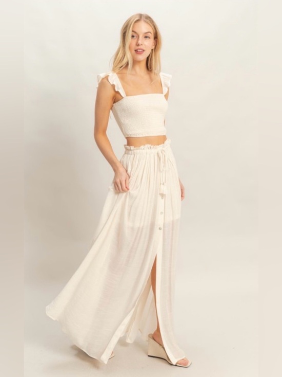 Dresses & Skirts - 273. Smocked Top Cream Maxi Button-Front Skirt set